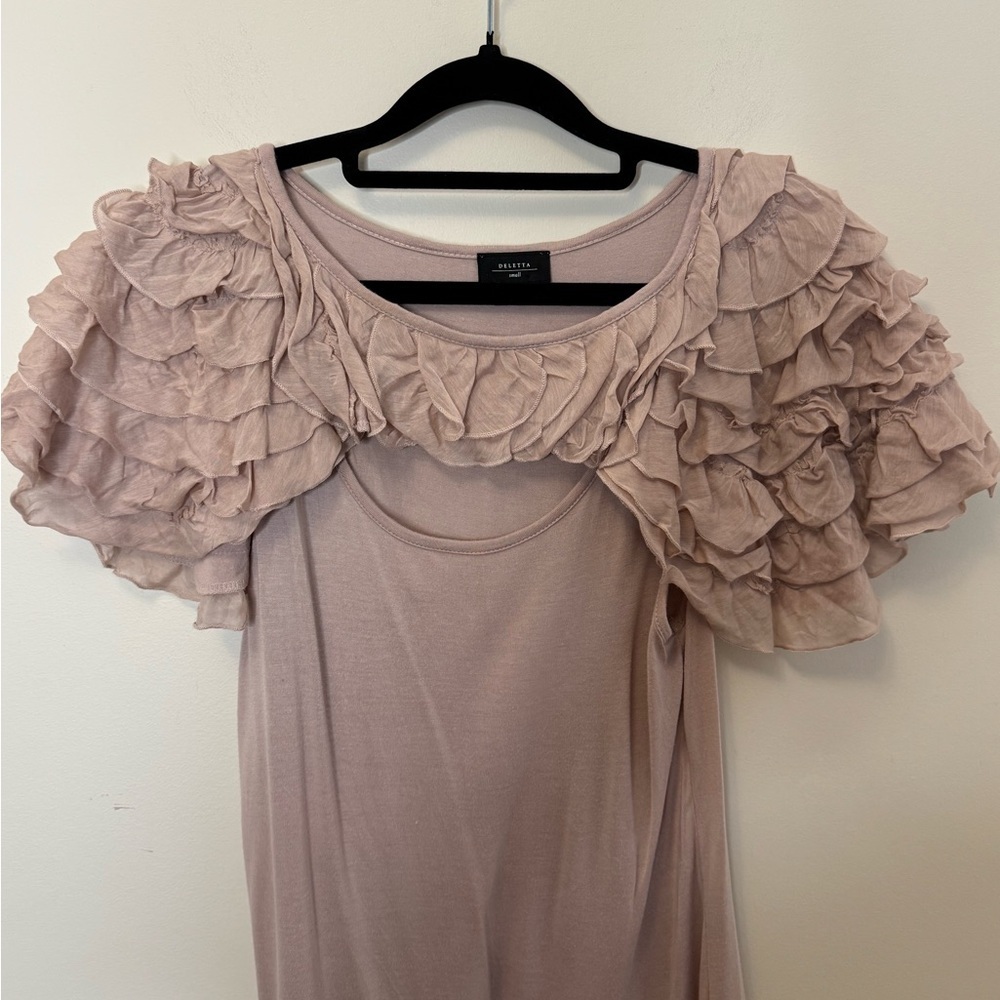 Anthropologie Deletta Mauve Ruffled Sleeve Keyhole Blouse Size S - Picture 3 of 8